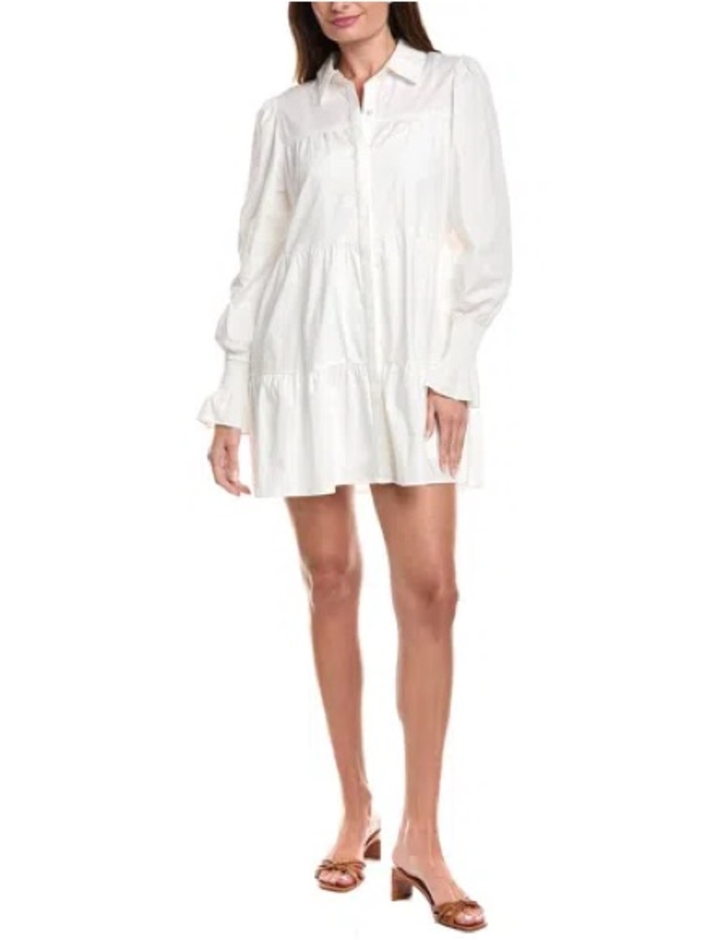 WAYF Canossa White Tiered Mini Shirtdress Babydoll Coastal Chic Size M